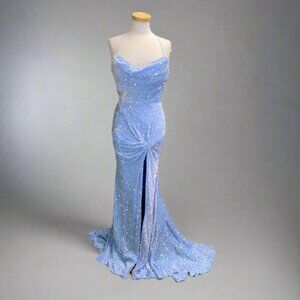 Alyce Paris periwinkle plush sequin dress, size 6, NEW WITH TAGS!